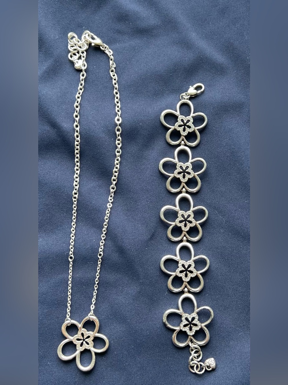Brighton Silver Floral Link Necklace and Bracelet Set